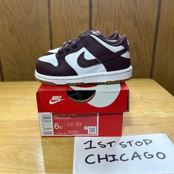 Nike Dunk Low BTE TD White Burgundy Crush HJ9285-100 Toddlers Size 6C NEW