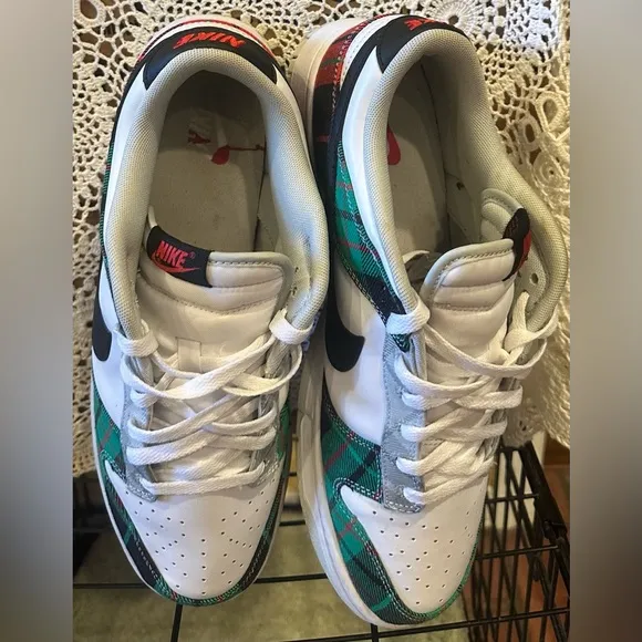 Nike Dunk Low Retro Se Tartan Plaid White Black Green Red Men's Shoes Size 12