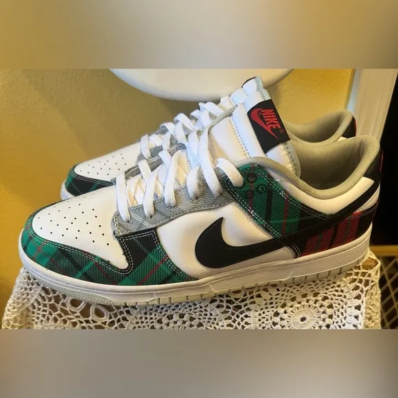 Nike Dunk Low Retro Se Tartan Plaid White Black Green Red Men's Shoes Size 12