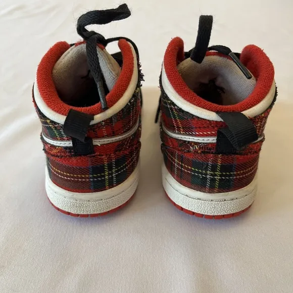 Nike Jordan 1 Mid Bad Santa | Size 8C | Youth Retro Plaid White Shoes Sneakers