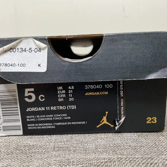 Nike Jordan 11 Retro Sneaker Shoes (TD) 5C Black-Dark Concord White 378040-100