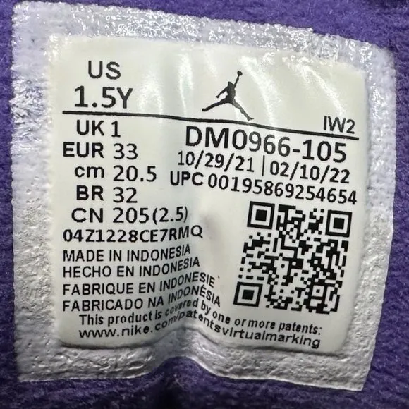 Nike JORDAN 3 Retro Dark Iris PS Sneakers DM0966-105 White Gray Purple Shoes 1.5