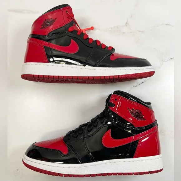Nike Retro Air Jordan Patent Leather Bred Red Black 1s 1 GS