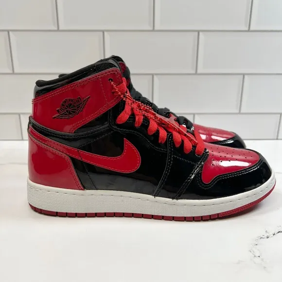 Nike Retro Air Jordan Patent Leather Bred Red Black 1s 1 GS