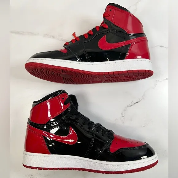 Nike Retro Air Jordan Patent Leather Bred Red Black 1s 1 GS