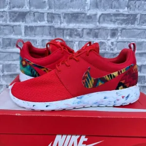 Nike Roshe Red Marble Multicolor Tribal Print Custom 669985-600 Mens Size 7