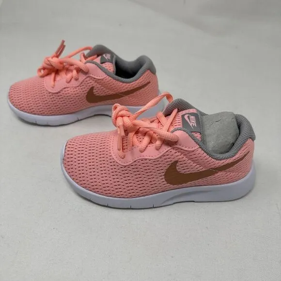 Nike Tanjun Youth 10.5c Girls Pink Gray‎ &amp; Gold Sneakers Shoes 818385-607 New