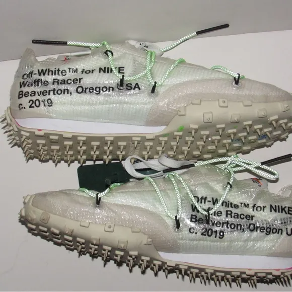 Nike Waffle Racer X Off-White White Electric Green CD8180-100 Mens Size 10.5