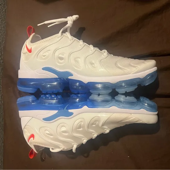 Nike White and Blue Athletic Shoes with VaporMax Plus University Blue