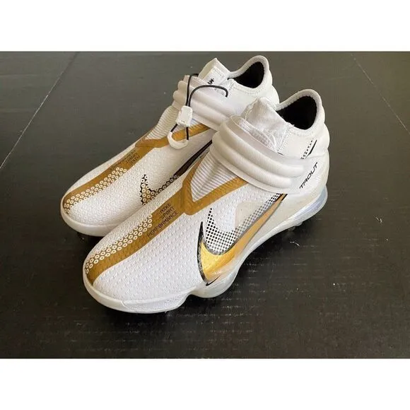 Nike Force Zoom Trout 7 Pro Mid White Metallic Gold Men’s Baseball Cleat Size 8