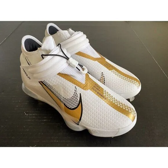 Nike Force Zoom Trout 7 Pro Mid White Metallic Gold Men’s Baseball Cleat Size 8