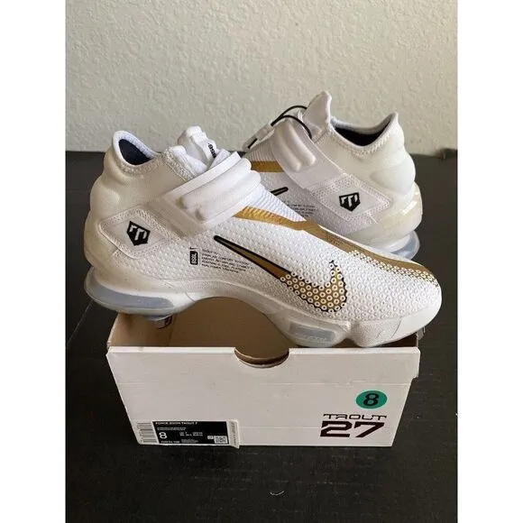 Nike Force Zoom Trout 7 Pro Mid White Metallic Gold Men’s Baseball Cleat Size 8