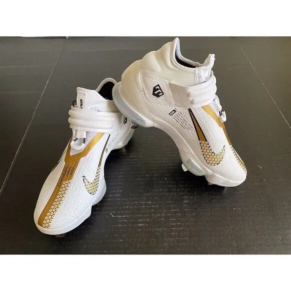 Nike Force Zoom Trout 7 Pro Mid White Metallic Gold Men’s Baseball Cleat Sz 7.5