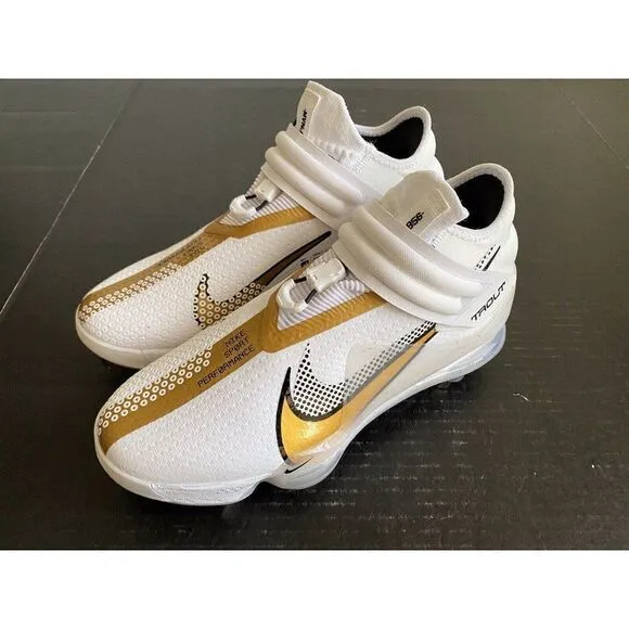 Nike Force Zoom Trout 7 Pro Mid White Metallic Gold Men’s Baseball Cleat Sz 7.5
