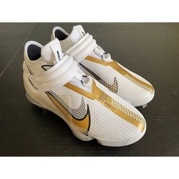 Nike Force Zoom Trout 7 Pro Mid White Metallic Gold Men’s Baseball Cleat Sz 7.5