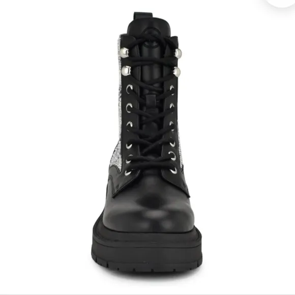 Nine West Hediy Combat Boot Sequin Designer Gaux Leather #47