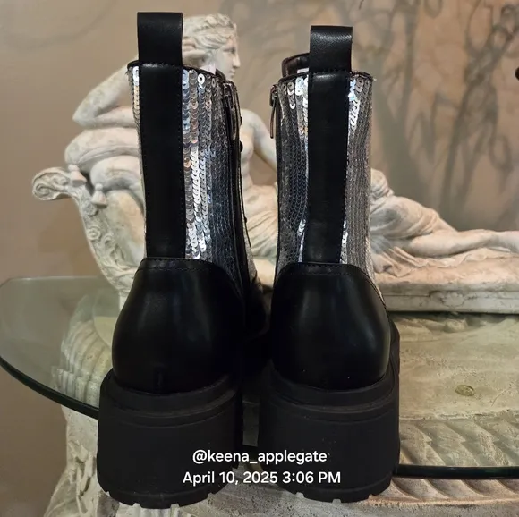 Nine West Hediy Combat Boot Sequin Designer Gaux Leather #47