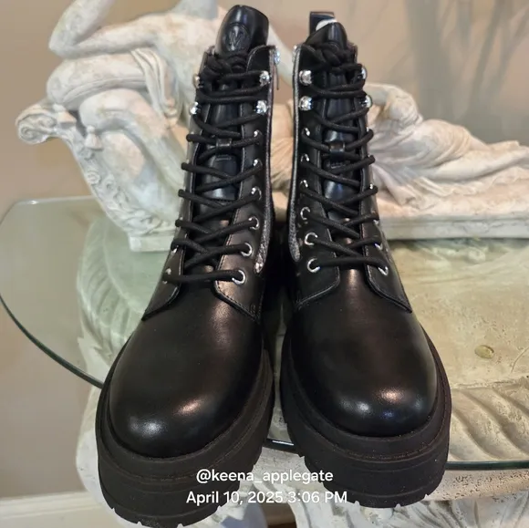 Nine West Hediy Combat Boot Sequin Designer Gaux Leather #47