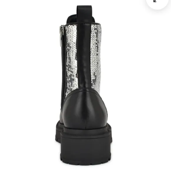Nine West Hediy Combat Boot Sequin Designer Gaux Leather #47