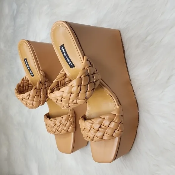 Nine West Nessie 3 Platform Wedge Heel Light Cognac