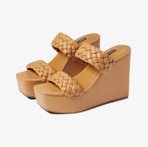 Nine West Nessie 3 Platform Wedge Heel Light Cognac
