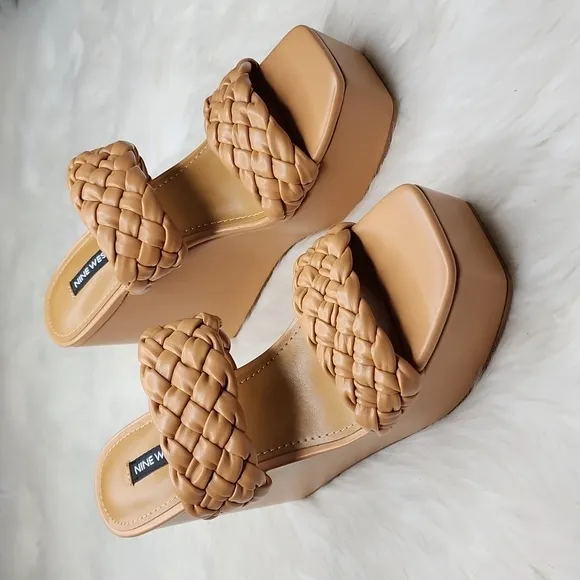 Nine West Nessie 3 Platform Wedge Heel Light Cognac