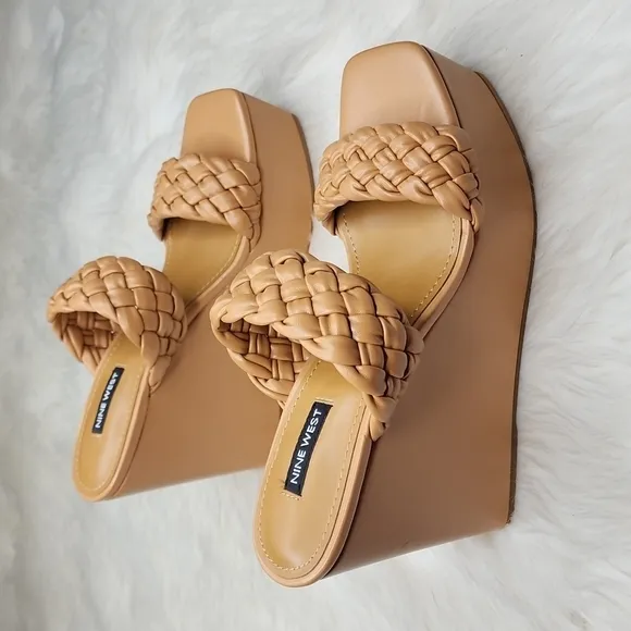 Nine West Nessie 3 Platform Wedge Heel Light Cognac