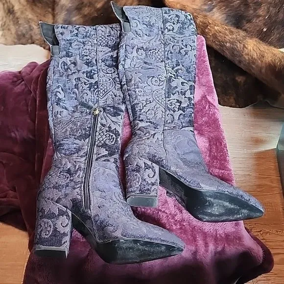 Nine West Womens Siventa Brocade Heels Over-The-Knee Boots Shoes
