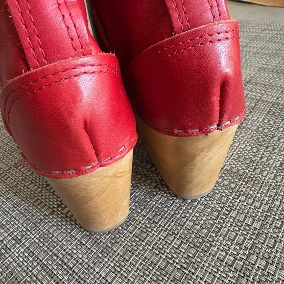 No.6 Clogs Red Leather Ankle Boots Wedge Size 37 EUC