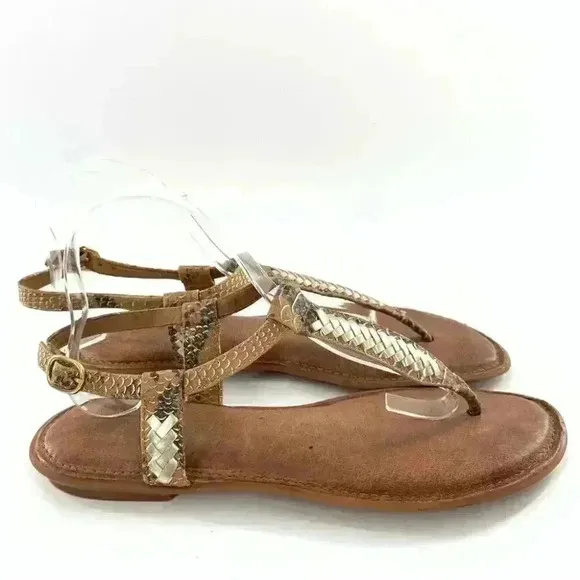 Nurture sandals size 10 Sphinx brown gold leather braided t-straps festival