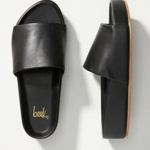 NWB Beek Anthropologie Black Leather Pelican Platform Flatform Slides Sandals 10
