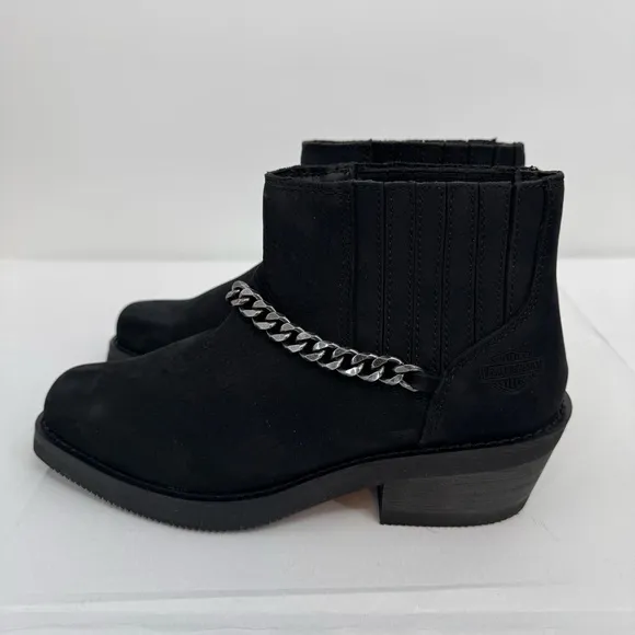 NWB Harley-Davidson® Women's 9.5 Korsen Chain Black Leather Ankle Boots D87241