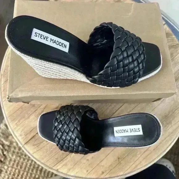 NWB Steve Madden Udele Wedge Mule Women Sandals Woven Sz 9 Platform