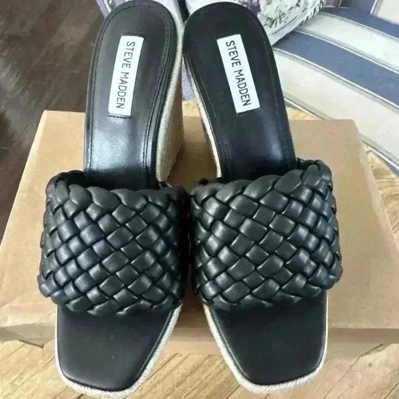 NWB Steve Madden Udele Wedge Mule Women Sandals Woven Sz 9 Platform