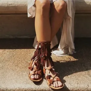 NWOB Free People Wind Swept Lace Up Shell Feather Sandals