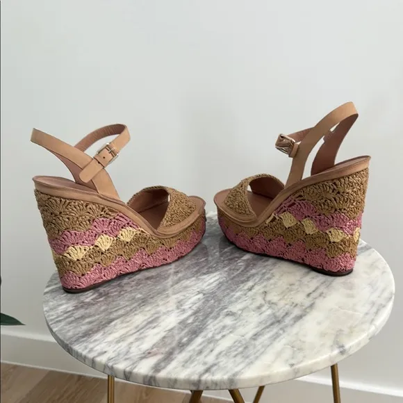NWOB Joie Tan and Pink Wedge Sandals