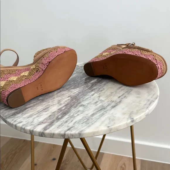 NWOB Joie Tan and Pink Wedge Sandals