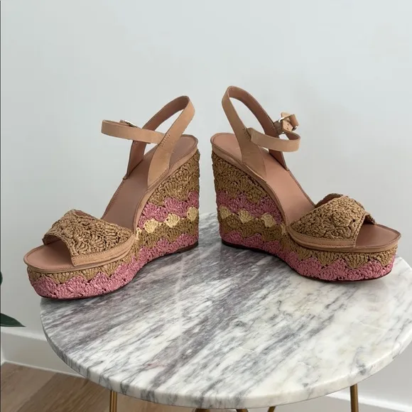 NWOB Joie Tan and Pink Wedge Sandals