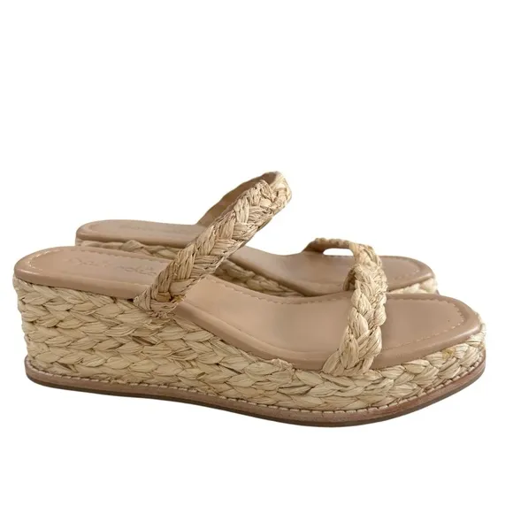 NWOB Splendid Diya 2 Strap Braided Raffia Platform Wedge Sandals Size 7M