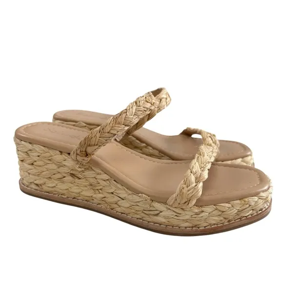 NWOB Splendid Diya 2 Strap Braided Raffia Platform Wedge Sandals Size 7M