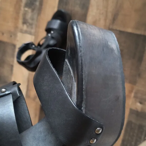 NWOT All Saints Rotchko Wedge Black Leather Wooden Platform Sandals Sz 9 EU 40