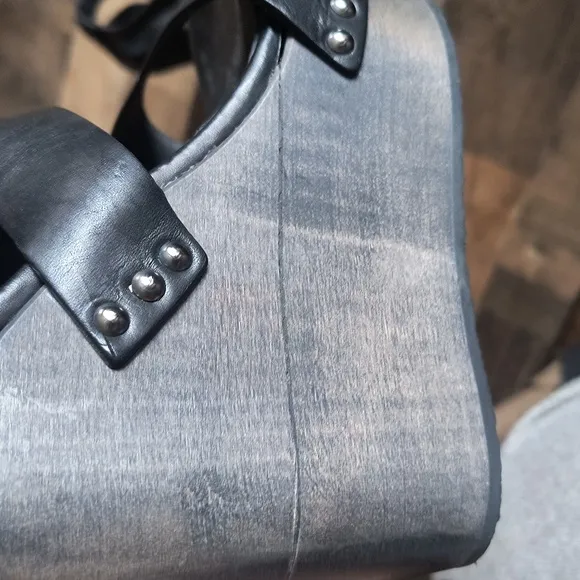 NWOT All Saints Rotchko Wedge Black Leather Wooden Platform Sandals Sz 9 EU 40