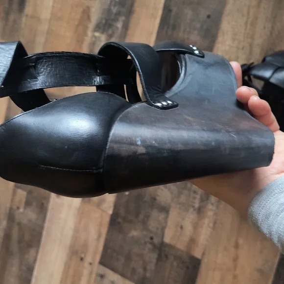 NWOT All Saints Rotchko Wedge Black Leather Wooden Platform Sandals Sz 9 EU 40