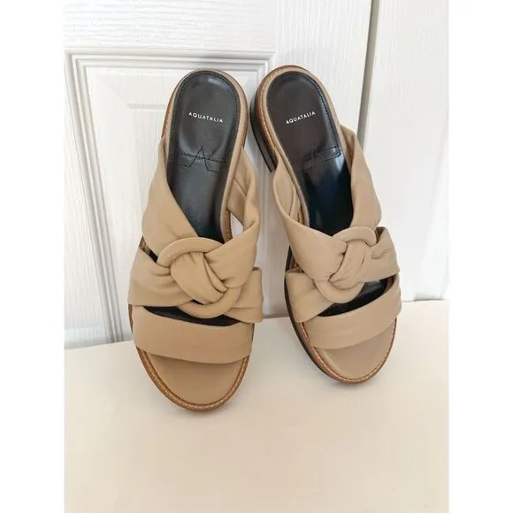 NWOT Aquatalia Harley Leather Slip on Knotted Circle Detail Flat Slide Sandals