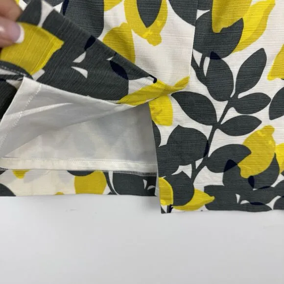 NWOT Boden Cotton Yellow Gray Lemon Floral Office Siren Pencil Skirt Sz. 10