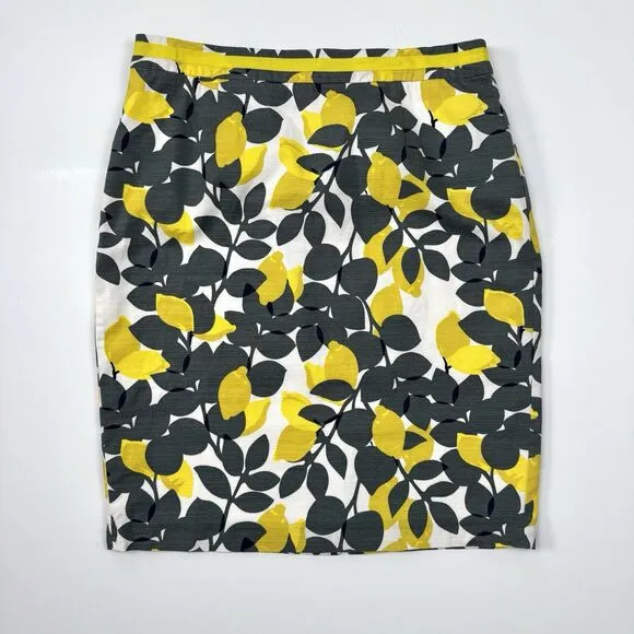 NWOT Boden Cotton Yellow Gray Lemon Floral Office Siren Pencil Skirt Sz. 10