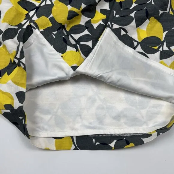 NWOT Boden Cotton Yellow Gray Lemon Floral Office Siren Pencil Skirt Sz. 10