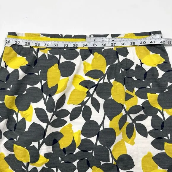 NWOT Boden Cotton Yellow Gray Lemon Floral Office Siren Pencil Skirt Sz. 10
