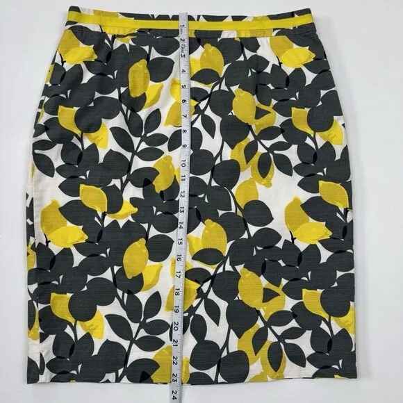 NWOT Boden Cotton Yellow Gray Lemon Floral Office Siren Pencil Skirt Sz. 10