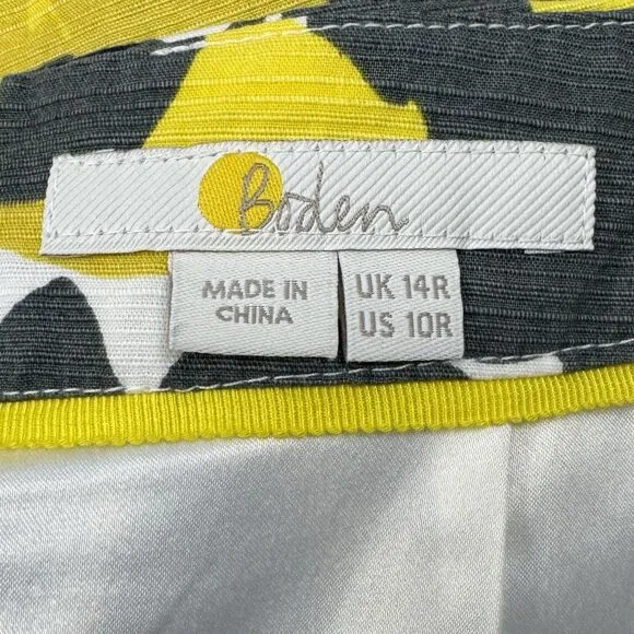 NWOT Boden Cotton Yellow Gray Lemon Floral Office Siren Pencil Skirt Sz. 10